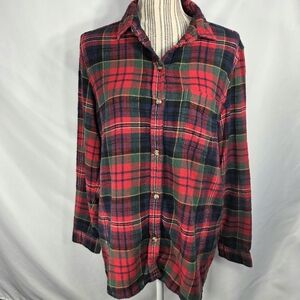 American Eagle Red Green Multi Plaid Cotton Flannel Boyfriend Shirt Size Large
